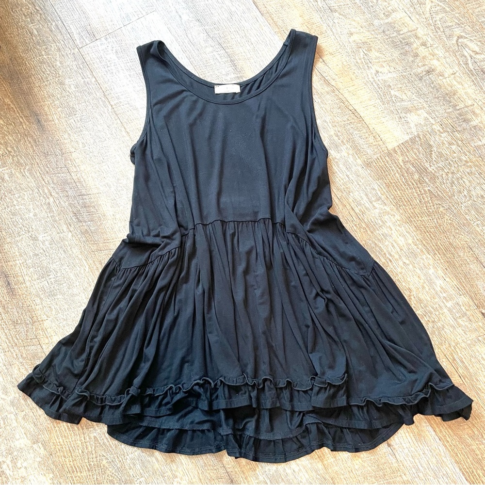 Black Ruffled Tunic Babydoll Tank Dress by Altar’d State